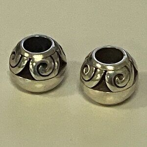 Lot of Two Brighton Jewelry Vertigo Round Bead Charms. Silver Plated 1/2" Size.